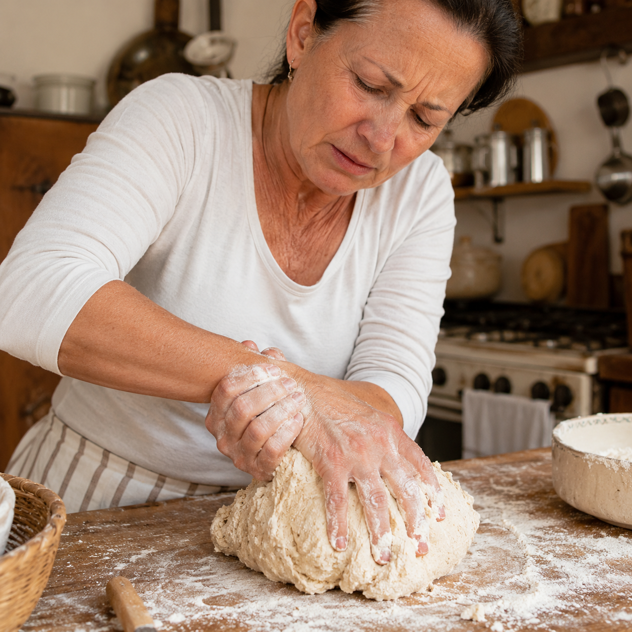 Frustrazione con vecchio mixer rotto durante la preparazione del pane